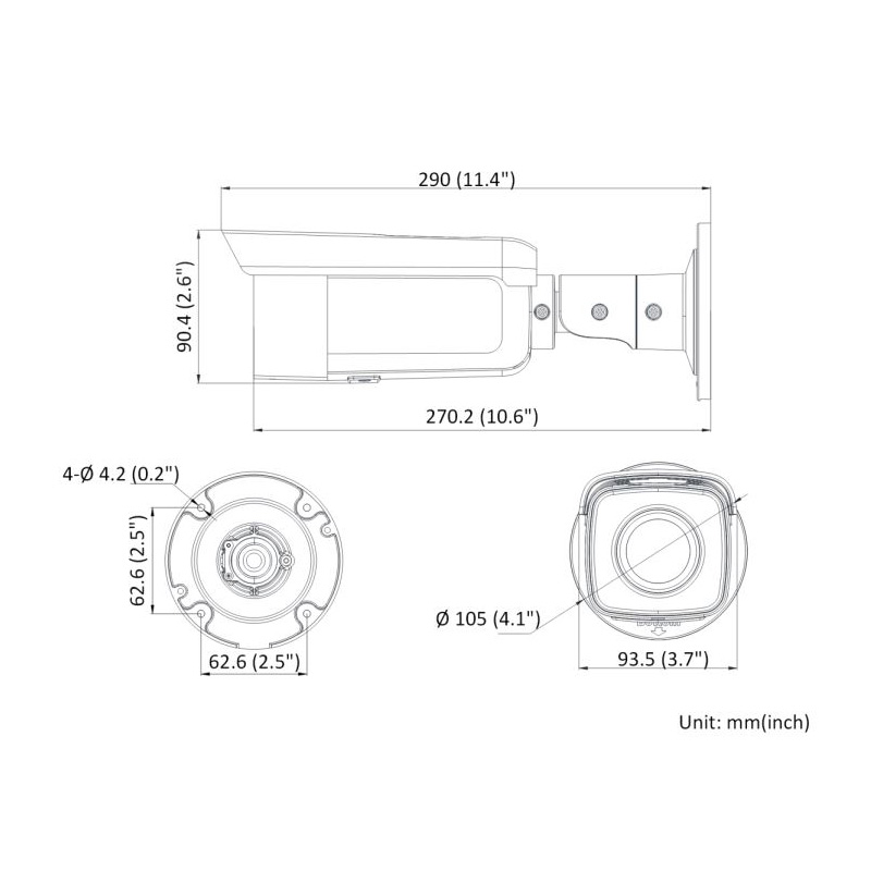 ابعاد دوربین تحت شبکه هایک ویژن DS-2CD2T66G2-4I (4mm)