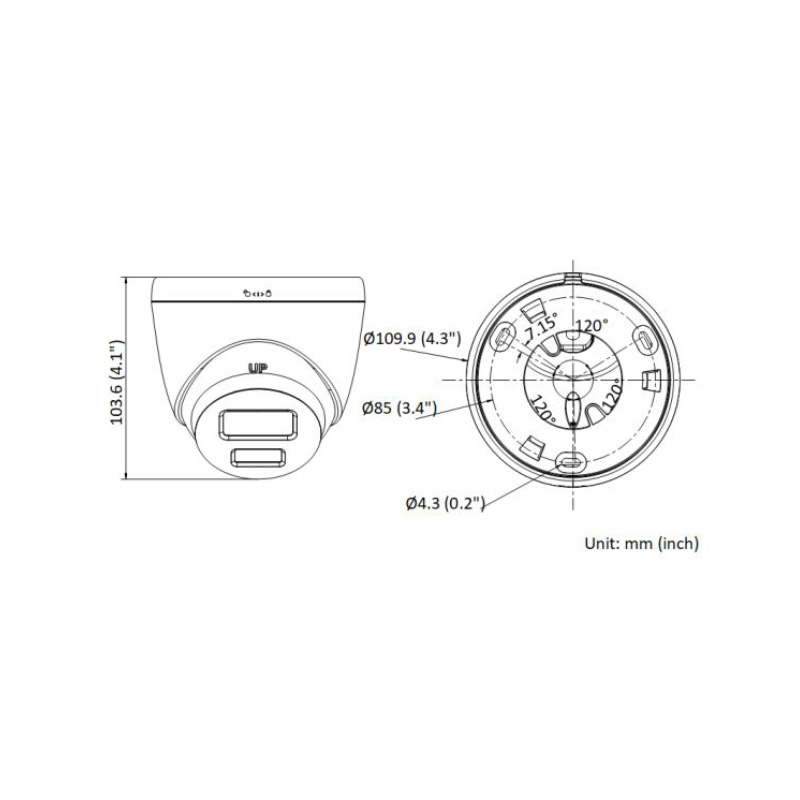 ابعاد دوربین مداربسته هایک ویژن DS-2CD1367G2-L