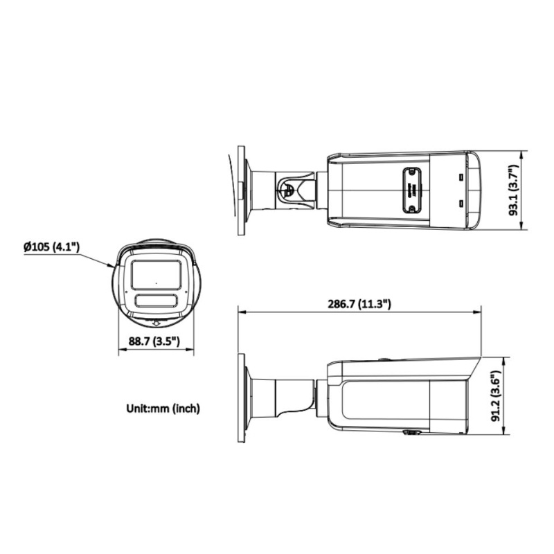 ابعاد دوربین مداربسته هایک ویژن DS-2CD2T43G2-4LI2U