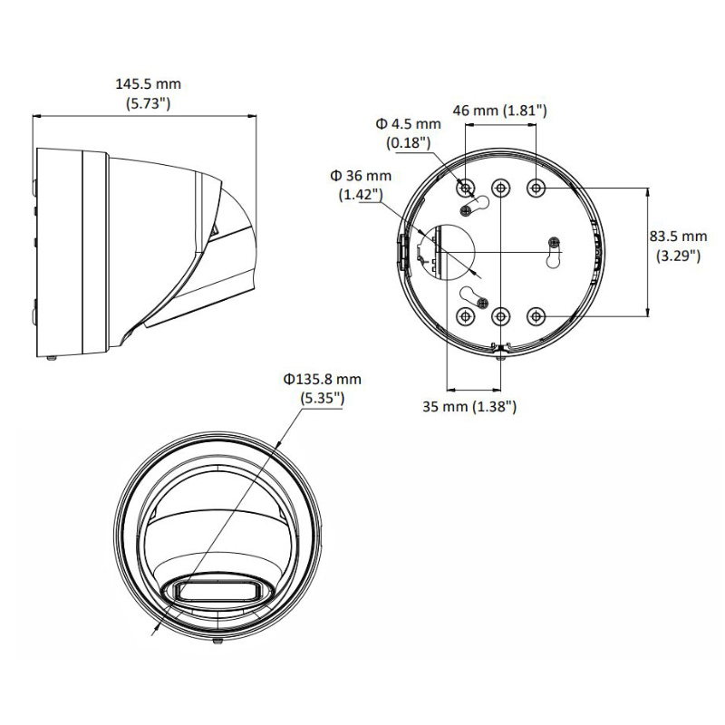 ابعاد دوربین مداربسته هایک ویژن DS-2CD2H25FWD-IZS