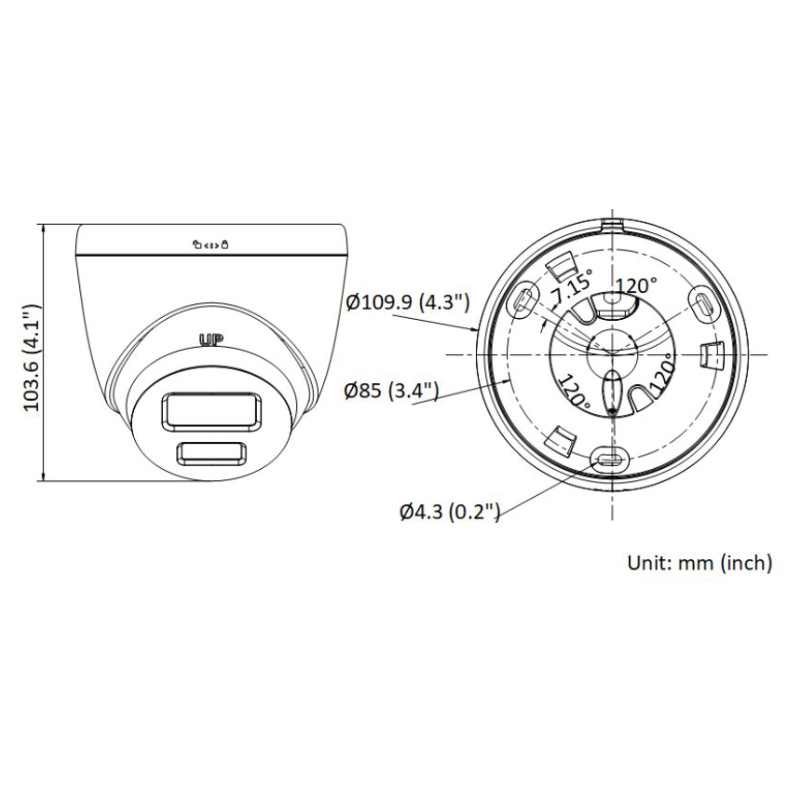 ابعاد دوربین مداربسته هایک ویژن DS-2CD1357G0-L
