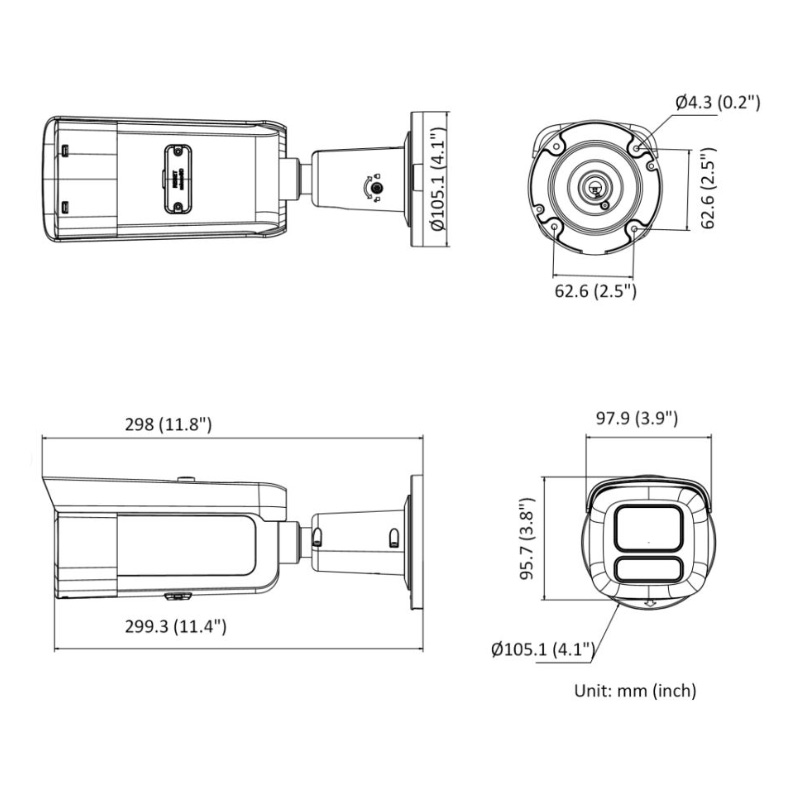 ابعاد دوربین مداربسته هایک ویژن مدل DS-2CD2687G2HT-LIZS