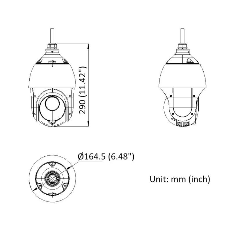 ابعاد دوربین مداربسته هایک ویژن DS-2DE4225IW-DE(T5)