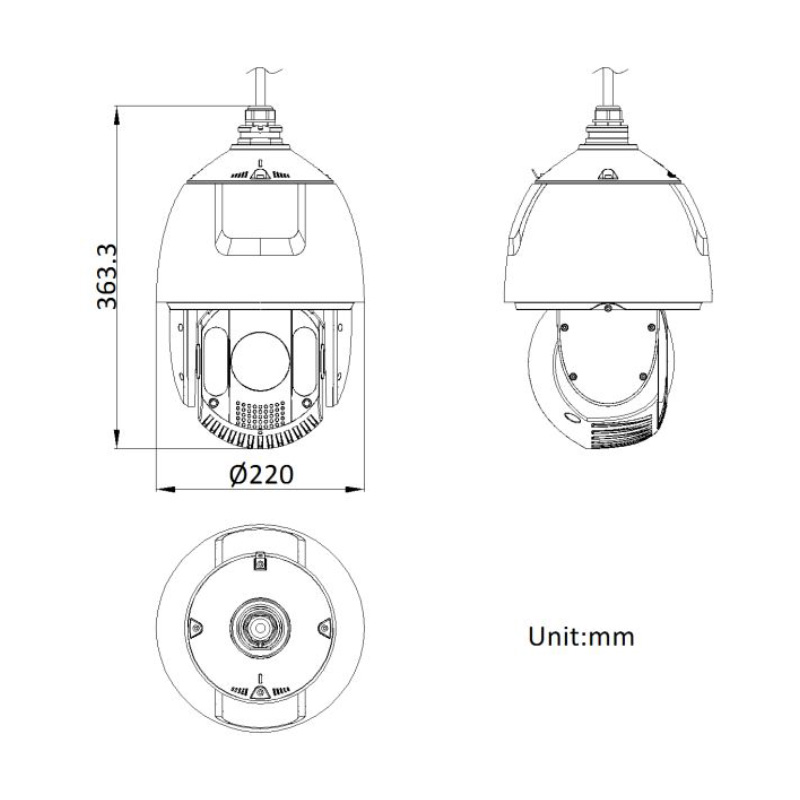 ابعاد دوربین مداربسته هایک ویژن مدل DS-2DE7A432IW-AEB(T5)