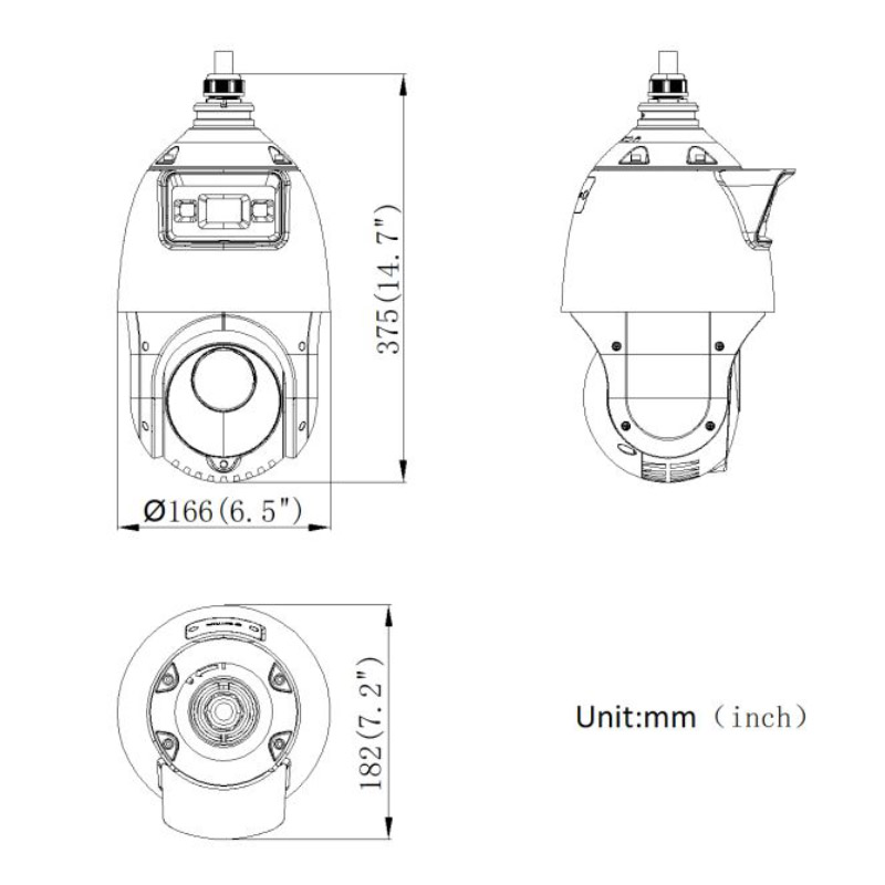 ابعاد دوربین مداربسته هایک ویژن DS-2SE4C225MWG-E(12F0)