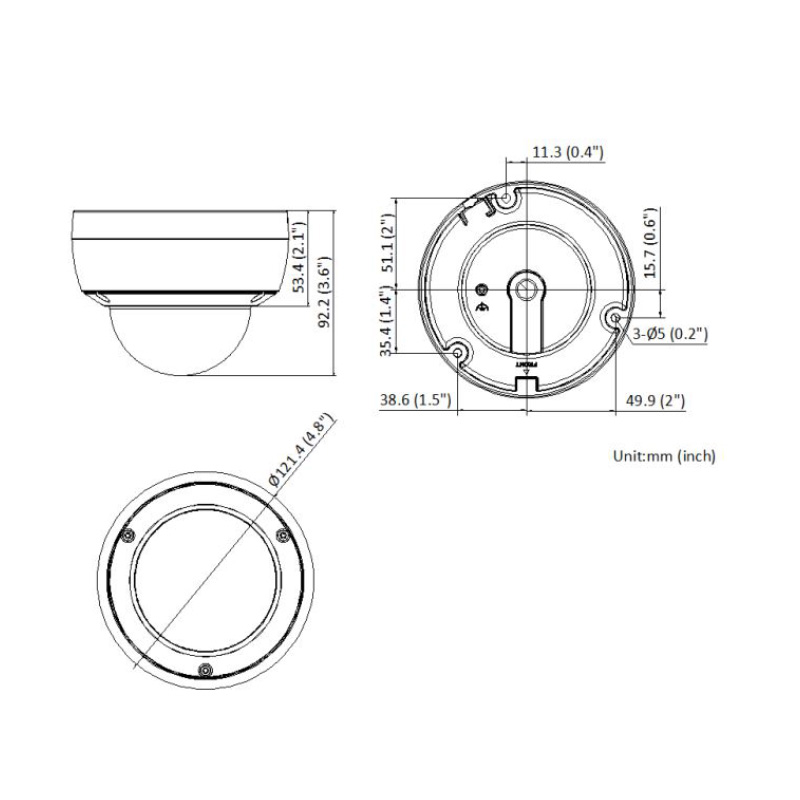 ابعاد دوربین مداربسته هایک ویژن DS-2CD2123G2-IU